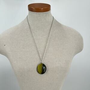 Blown green glass circle pendant necklace